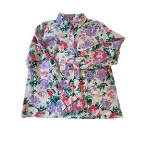 Woman Within Button Shirt Blouse Womens 14/16 White Purple Green Long Sleeves